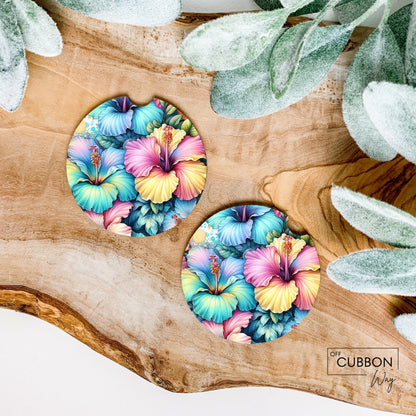 Pastel Summer Flowers Car Coasters