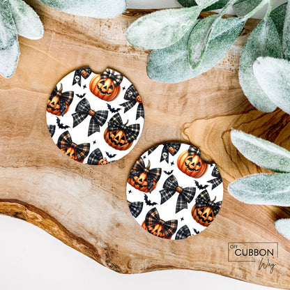 Pumpkins and Black Bow Car Coasters