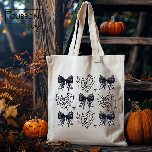 Black Lace Bows and Spider Hearts Tote Bag