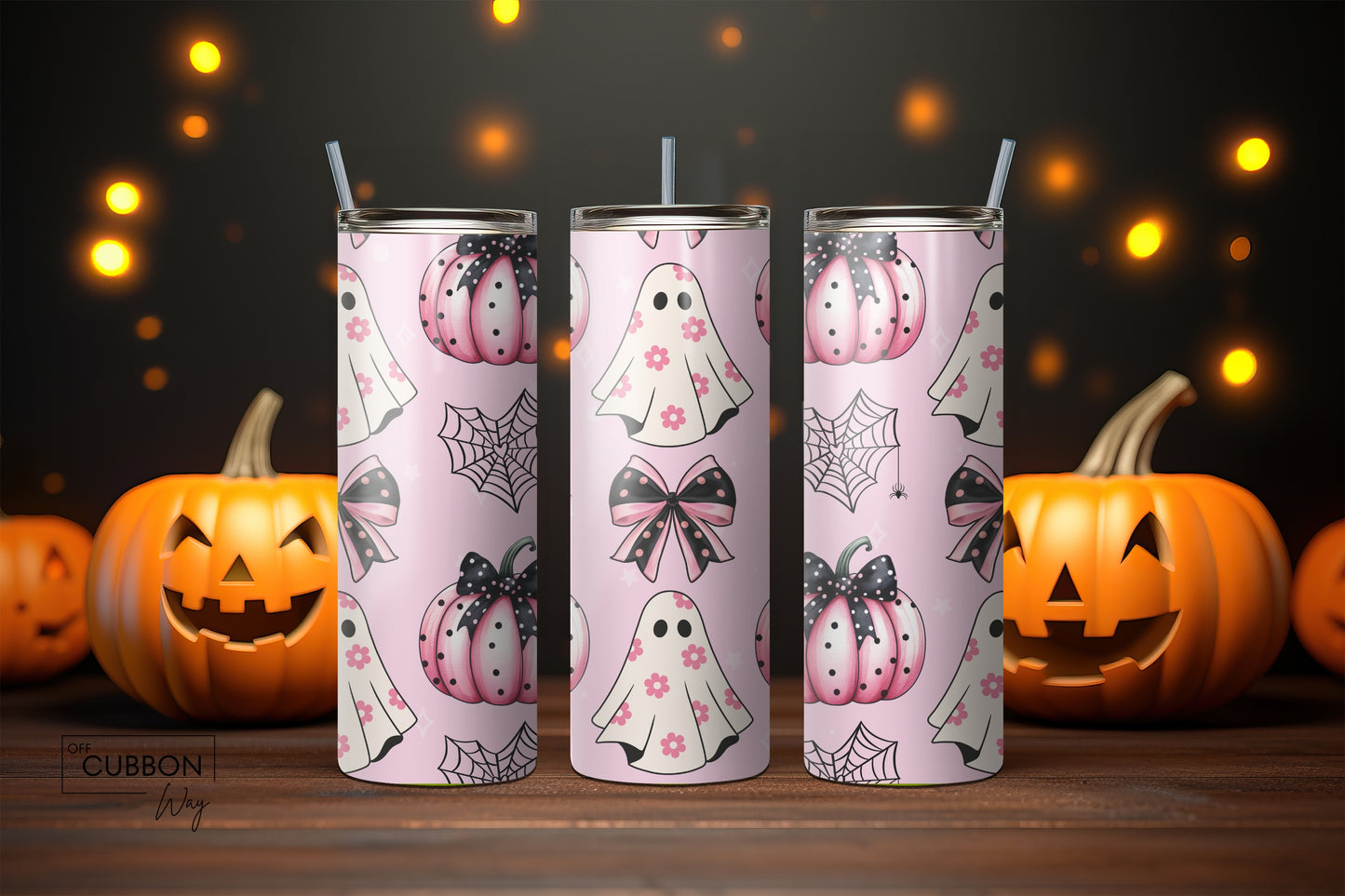 Pink Ghost and Spider Hearts Tumbler