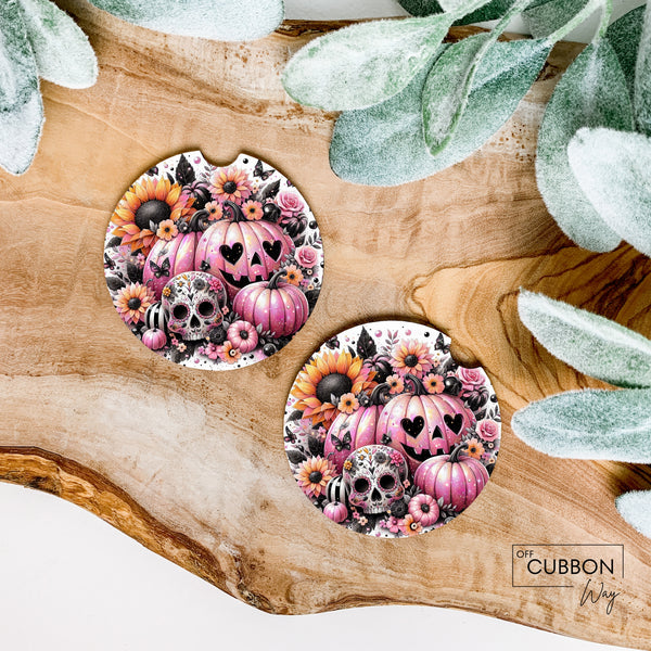 Pink Pumpkin Flowers Car Coasters