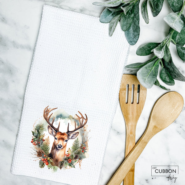 Deer Christmas Kitchen Tea Towel
