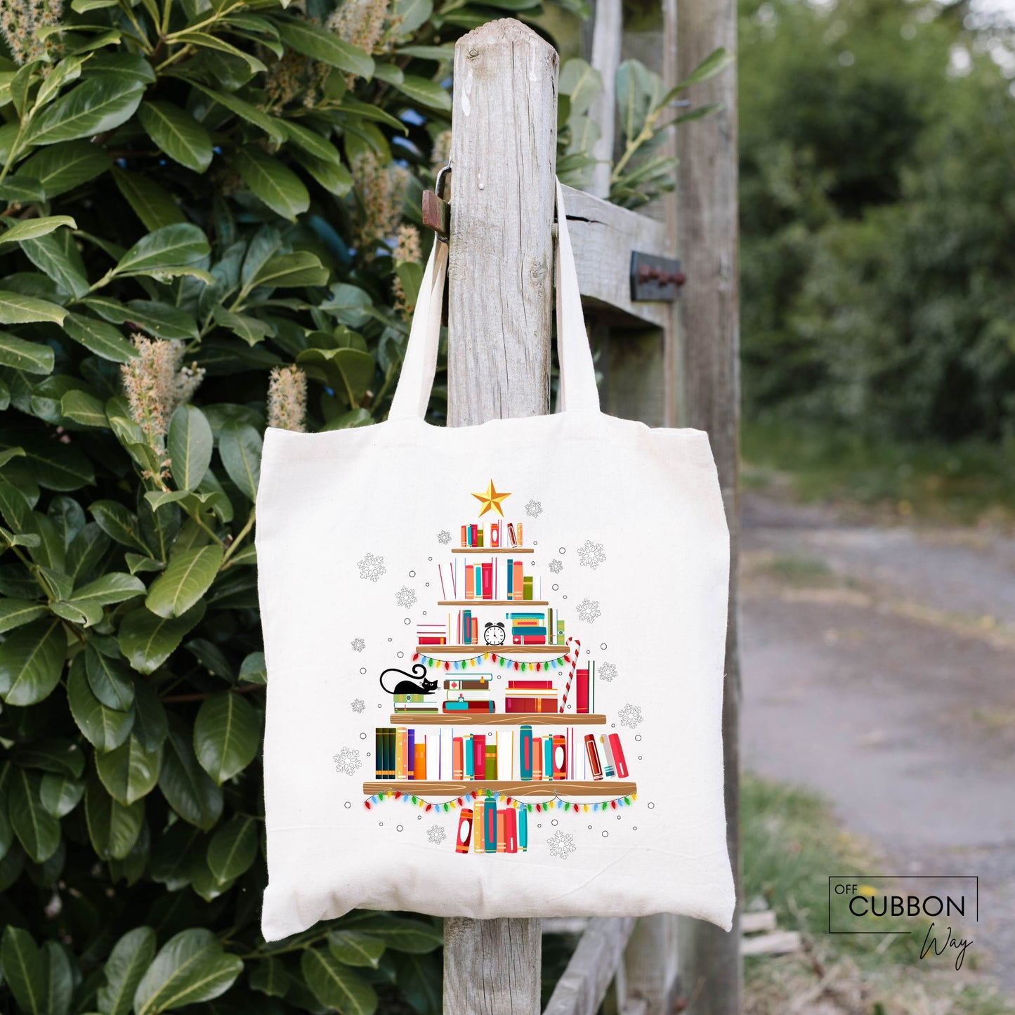 Book Shelve Christmas Tree Tote Bag