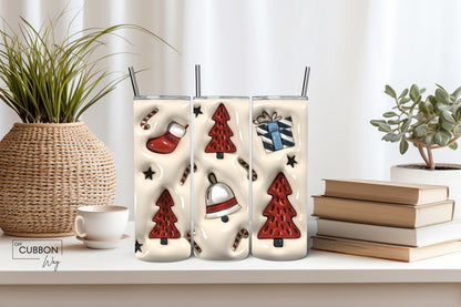 Cream Christmas Tree & Present Tumbler