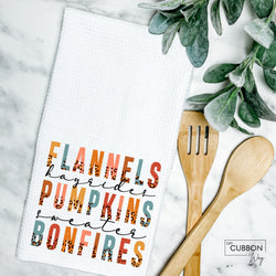 Flannels, Pumpkins, Bonfires Kitchen Tea Towel