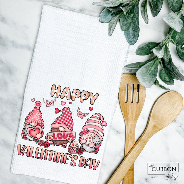 Gnome Happy Valentine's Day Kitchen Tea Towel