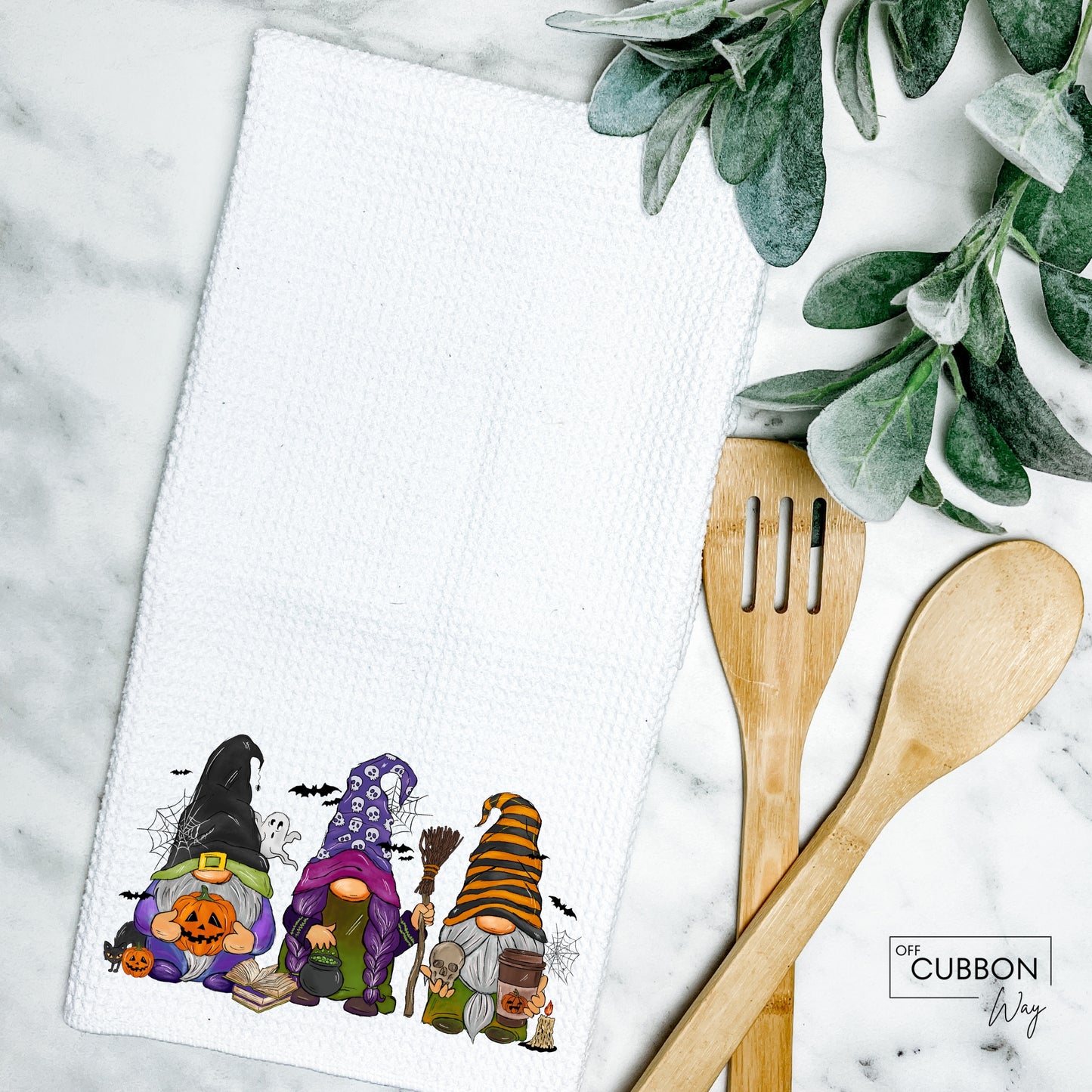 Halloween Gnomes Kitchen Tea Towel