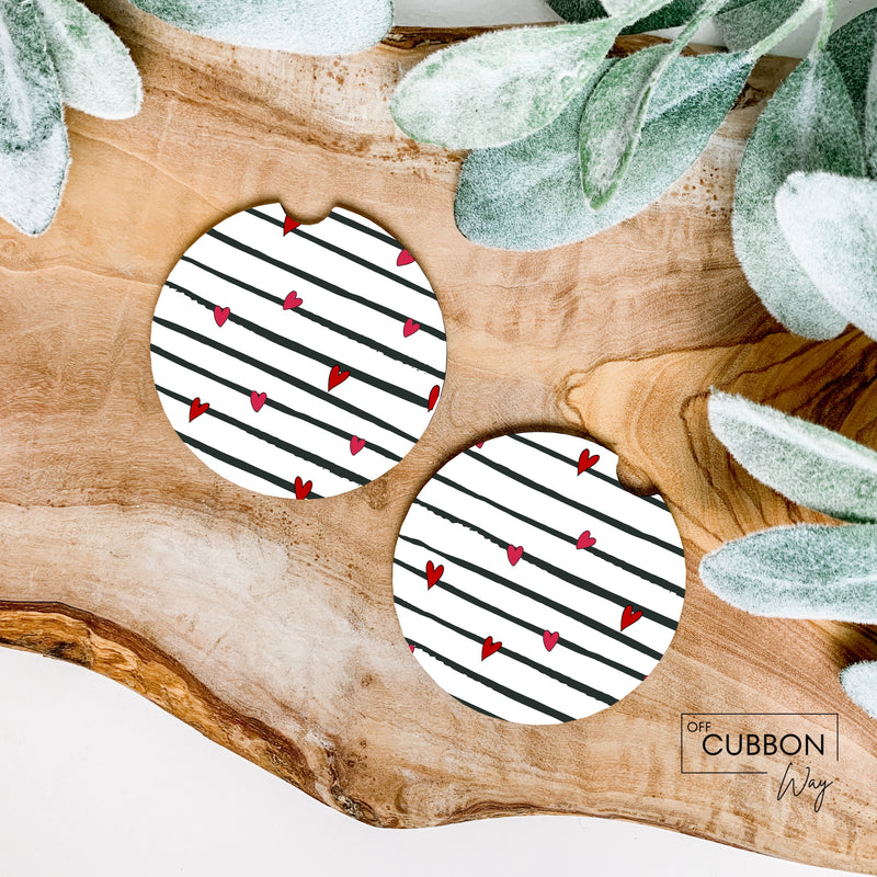 Black Stripes and Hearts Car Coasters