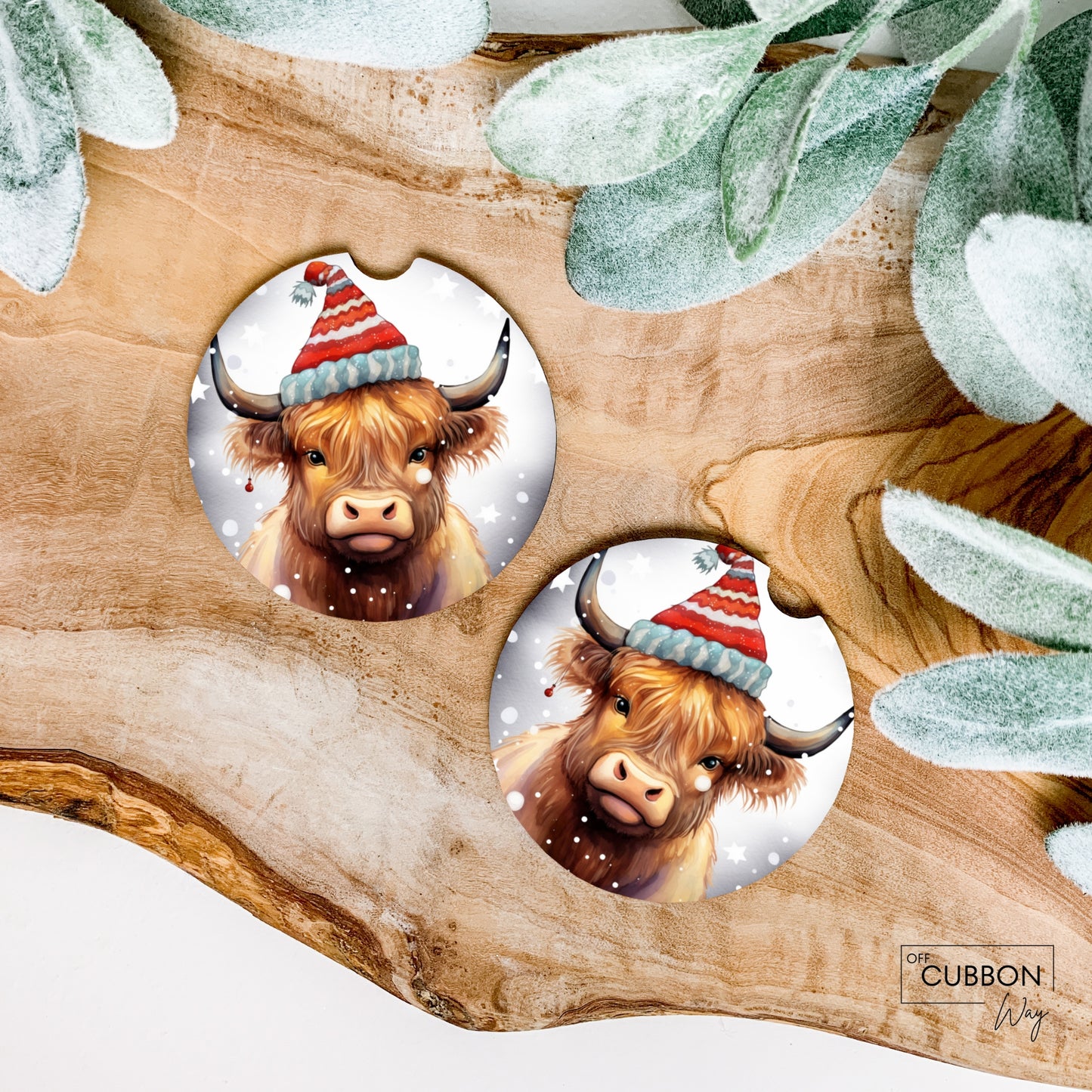 Christmas Highland Cow Car Coaster