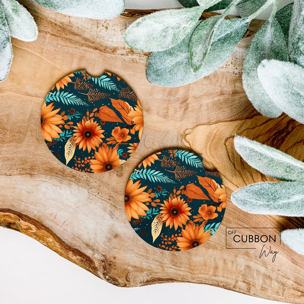 Orange & Blue Flower Car Coaster