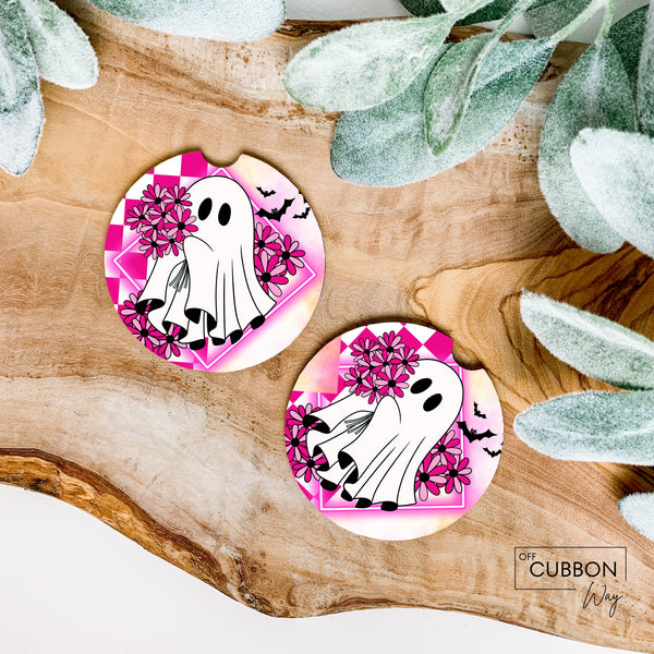 Neon Pink Ghosty Car Coaster