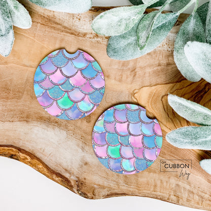 Pastel Mermaid Scale Car Coasters