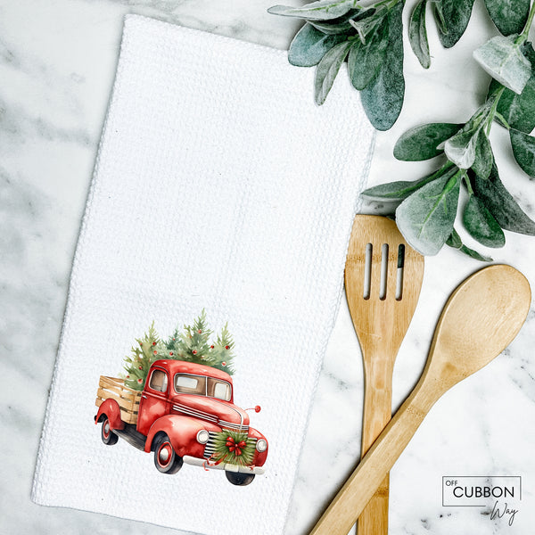 Red Christmas Truck Kitchen Tea Towel