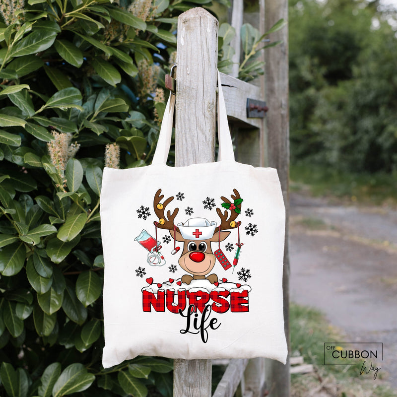 Nurse Life Reindeer Tote Bag