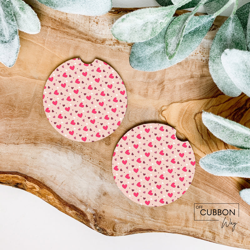 Pink Heart Spread Car Coasters