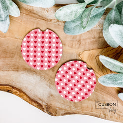 Pink & White Hearts Car Coasters
